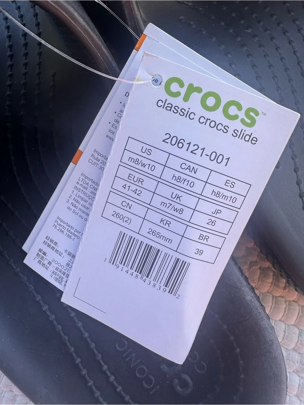 Crocs Classic Slide Black Unisex Sandals M8/W10 NWT Comfort Recovery